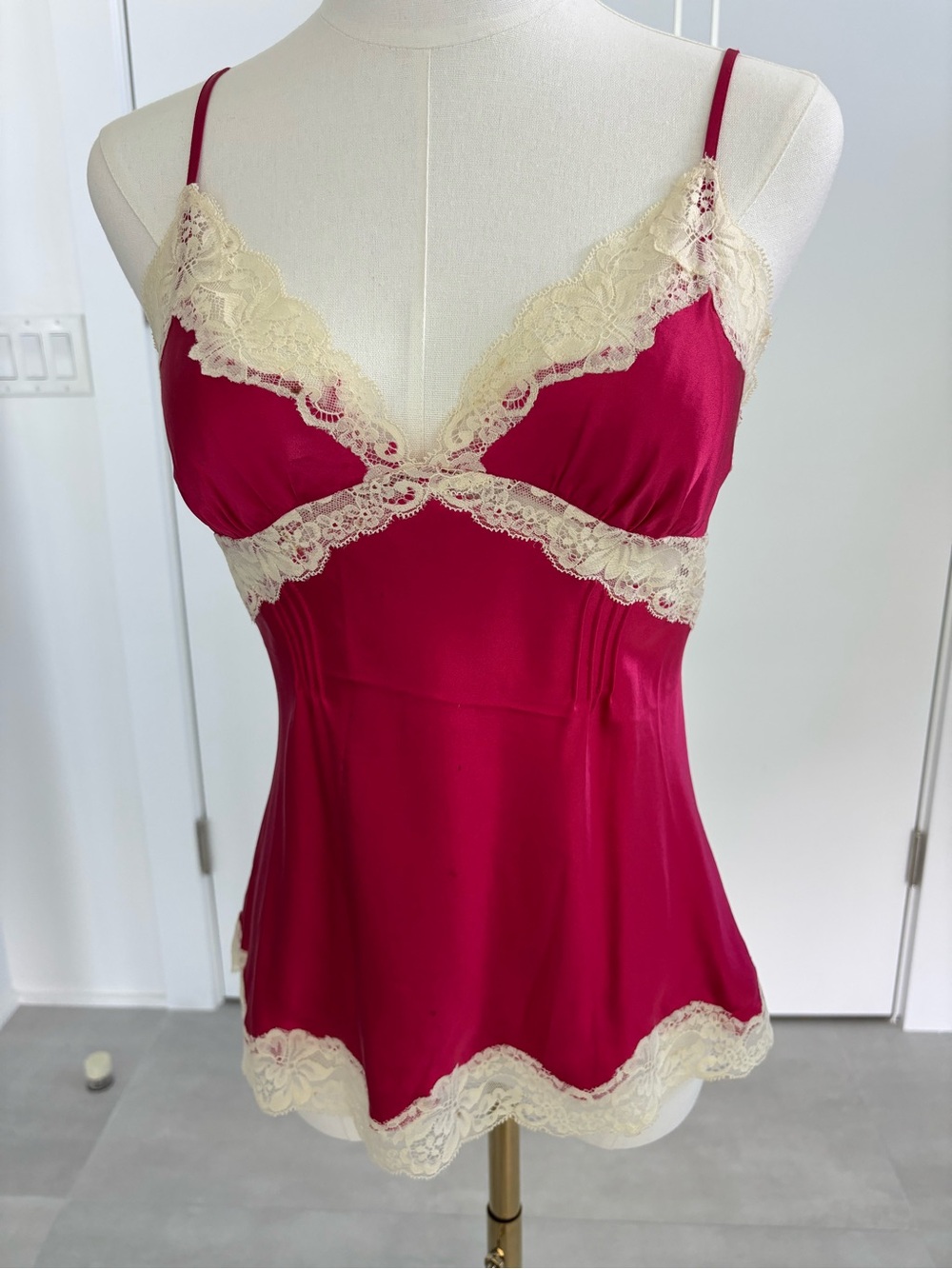 Victoria's Secret Deep Pink Camisole with Cream Lace